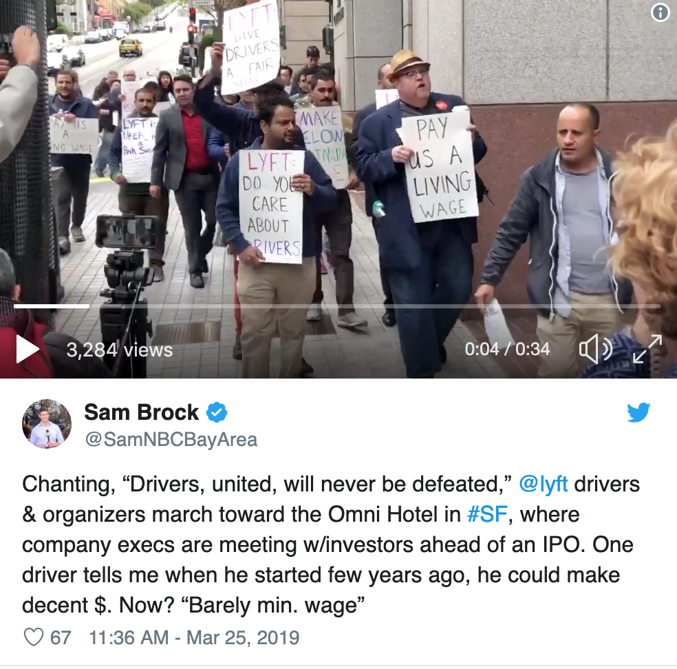 Lyft drivers protest at the Omni Hotel in San Francisco